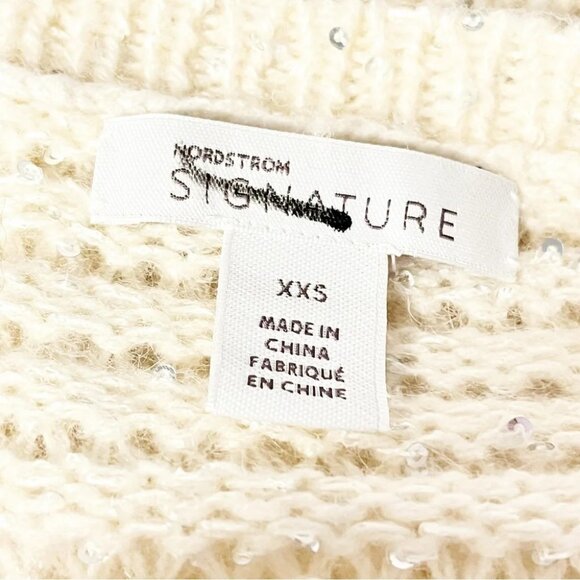 NORDSTROM SIGNATURE Cashmere Sequin Sweater in Ivory size XXS - Picture 6 of 6